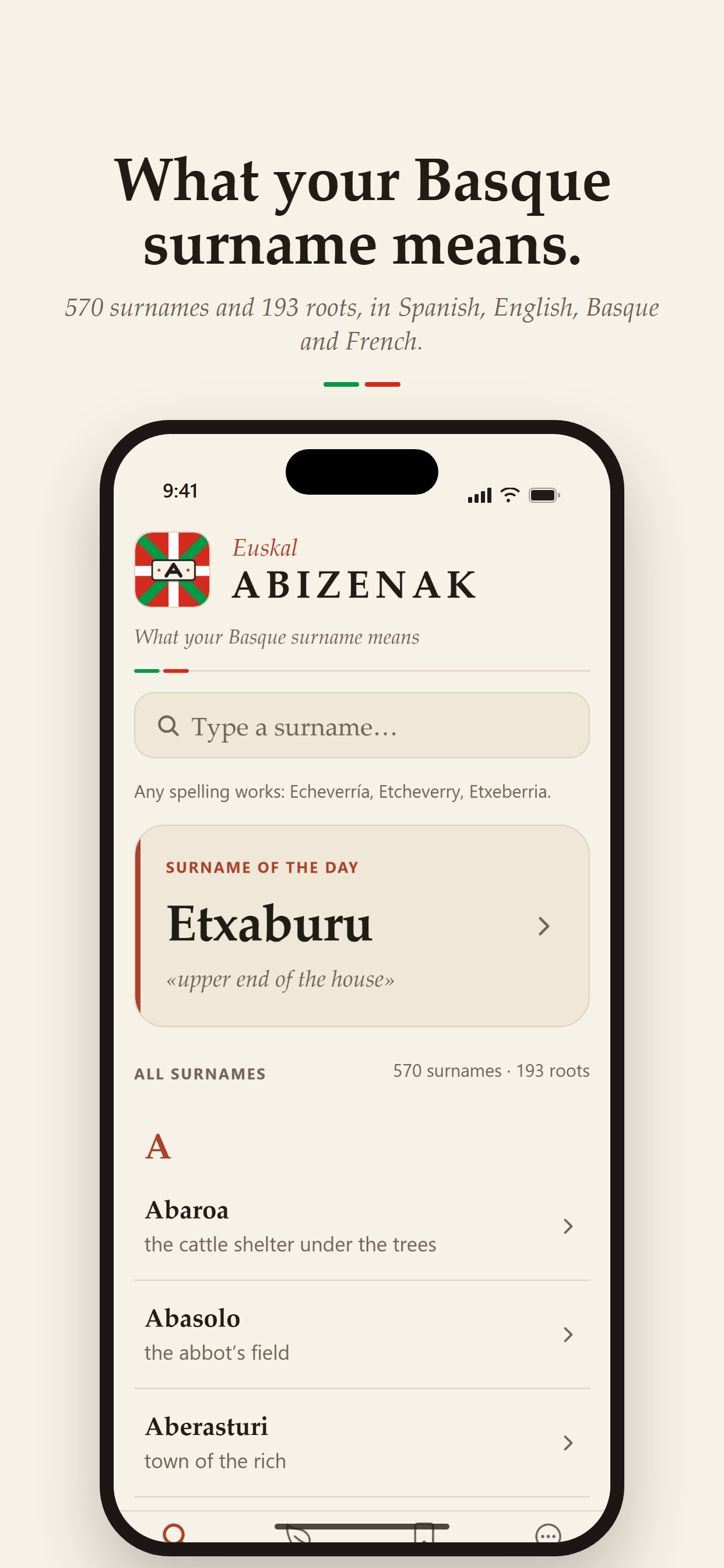 Euskal Abizenak: bilaketa eta eguneko abizena
