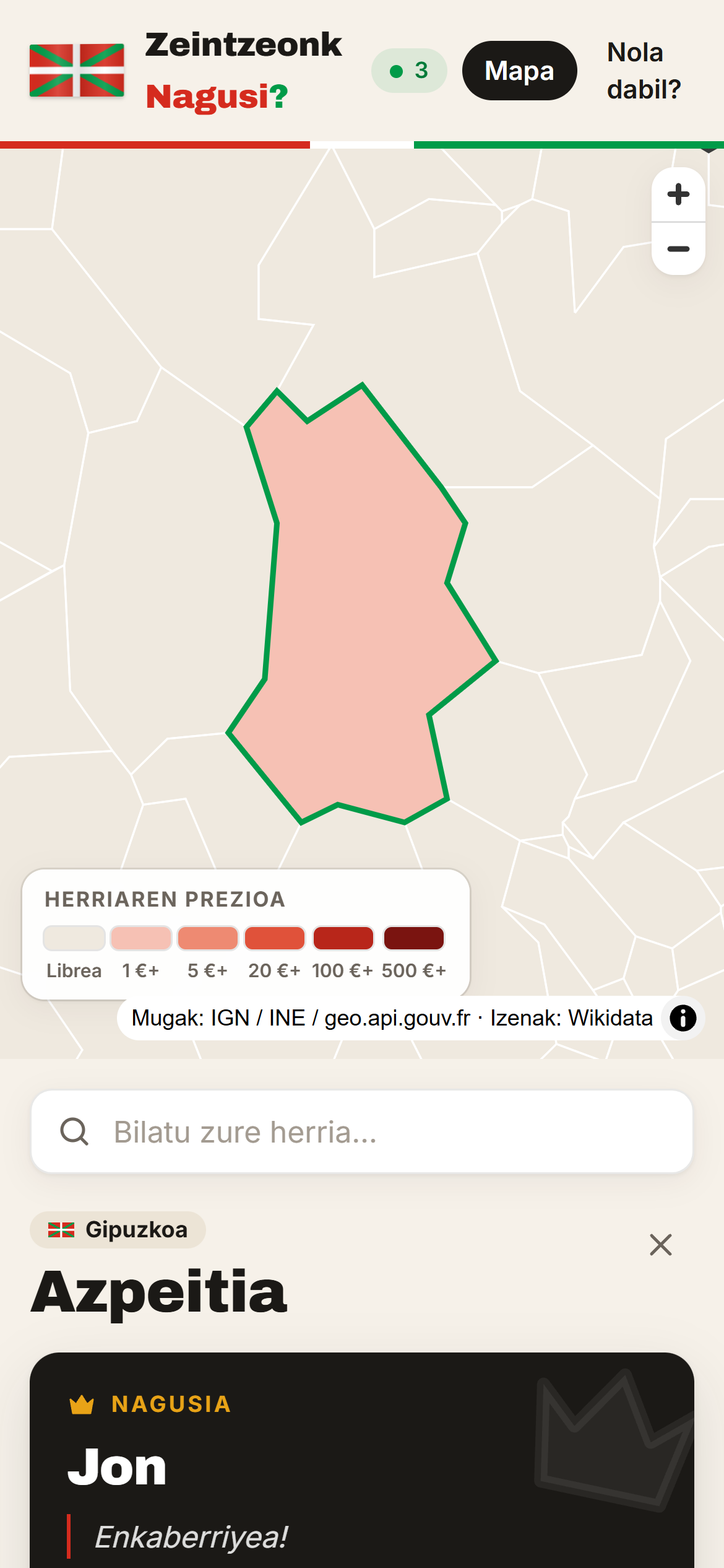 Zeintzeonk Nagusi?: Azpeitia mapan hautatuta, egungo nagusiarekin eta haren mezuarekin